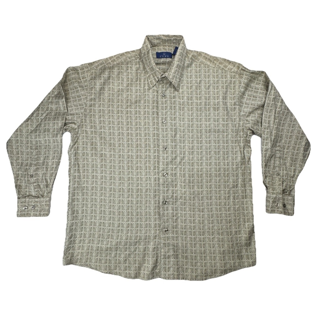 Enro Mens Button Up Shirt Lrg Cotton Rayon Geometric Tile Print Business Casual